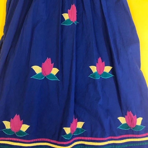 VTG 80s Mexican Embroidered Floral Flutter Sleeve Dress - Picture 2 of 4